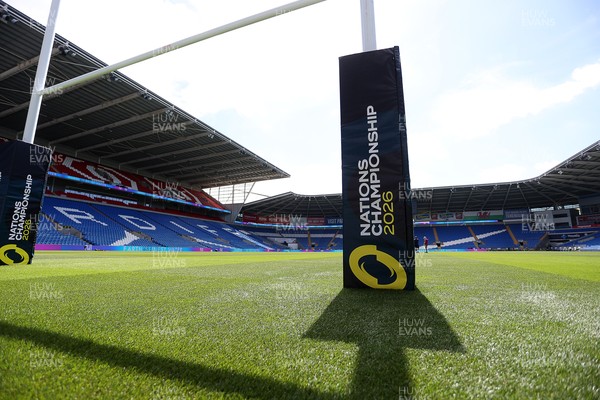 030726 - Wales Rugby Captains Run ahead of their first Nations Championship game against Fiji tomorrow in Cardiff - General View of Cardiff City Stadium with rugby posts