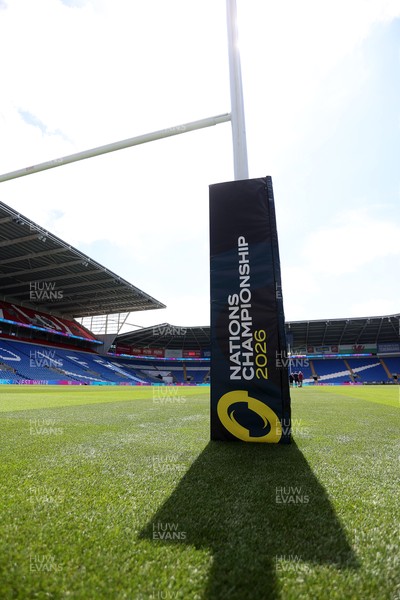 030726 - Wales Rugby Captains Run ahead of their first Nations Championship game against Fiji tomorrow in Cardiff - General View of Cardiff City Stadium with rugby posts