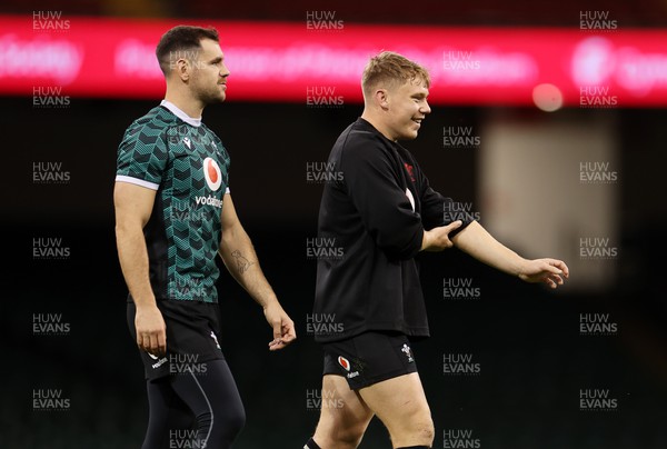 031123 - Wales Rugby Captains Run before their game against the Barbarians tomorrow - Tomos Williams and Sam Costelow during training