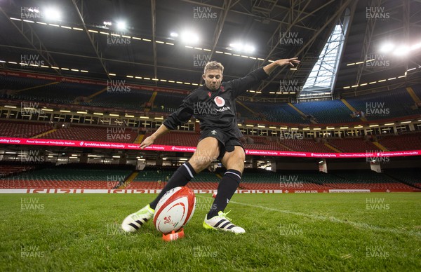 031123 - Wales Rugby Captains Run before their game against the Barbarians tomorrow - Leigh Halfpenny kicks during training