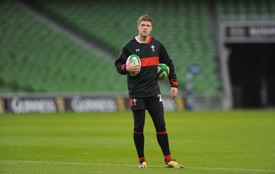 04.02.12 - Wales Rugby Captains Run -.Rhys Priestland kicks during training..