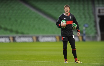 04.02.12 - Wales Rugby Captains Run -.Rhys Priestland kicks during training..