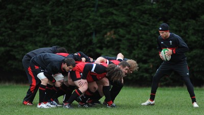 04.02.12 - Wales Rugby Captains Run -.Sam Warburton, Adam Jones, Huw Bennett, Rhys Gill and Mike Phillips during training..