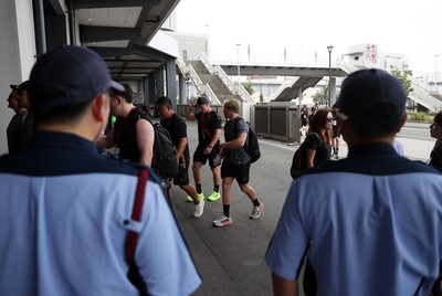 040725 - Wales Rugby walk to the stadium for their Captains Run at Mikuni World Stadium ahead of the game against Japan - Blair Murray