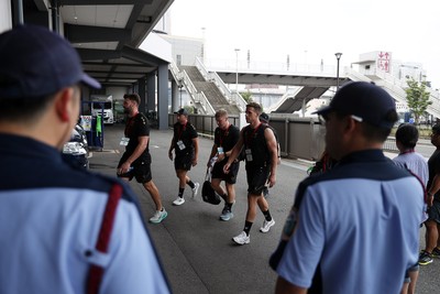 040725 - Wales Rugby walk to the stadium for their Captains Run at Mikuni World Stadium ahead of the game against Japan - Kieran Hardy