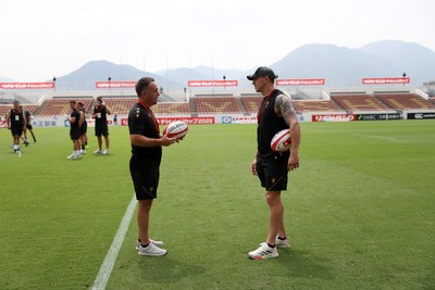 040725 - Wales Rugby Captains Run at Mikuni World Stadium ahead of the game against Japan - Matt Sherratt, Head Coach and Josh Adams