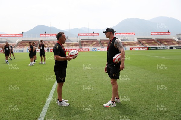 040725 - Wales Rugby Captains Run at Mikuni World Stadium ahead of the game against Japan - Matt Sherratt, Head Coach and Josh Adams