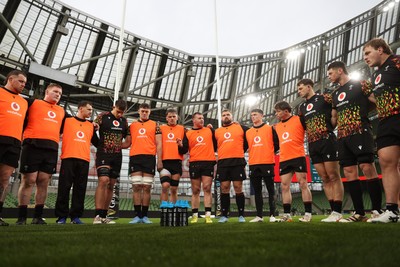 050326 - Wales Rugby Captains Run ahead of their Six Nations game against Ireland tomorrow evening - Captain Dewi Lake speaks to the team in the huddle