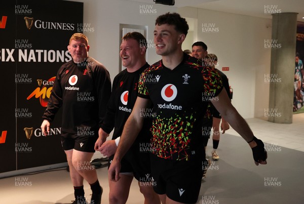 050326 - Wales Rugby Captains Run ahead of their Six Nations game against Ireland tomorrow evening - Rhys Carre, Dewi Lake and Louie Hennessey during training