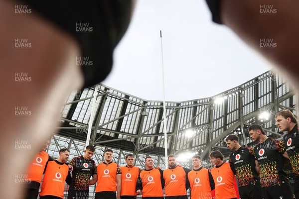 050326 - Wales Rugby Captains Run ahead of their Six Nations game against Ireland tomorrow evening - Captain Dewi Lake speaks to the team in the huddle