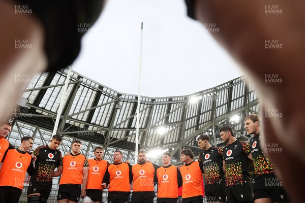 050326 - Wales Rugby Captains Run ahead of their Six Nations game against Ireland tomorrow evening - Captain Dewi Lake speaks to the team in the huddle