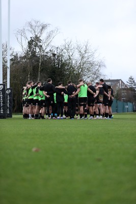 060226 - Wales Rugby Captains Run ahead of their first Six Nations game against England - Team huddle