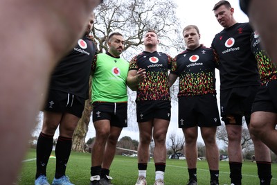 060226 - Wales Rugby Captains Run ahead of their first Six Nations game against England - Dewi Lake speaks in the team huddle