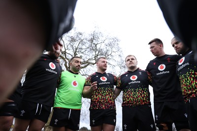 060226 - Wales Rugby Captains Run ahead of their first Six Nations game against England - Dewi Lake speaks in the team huddle