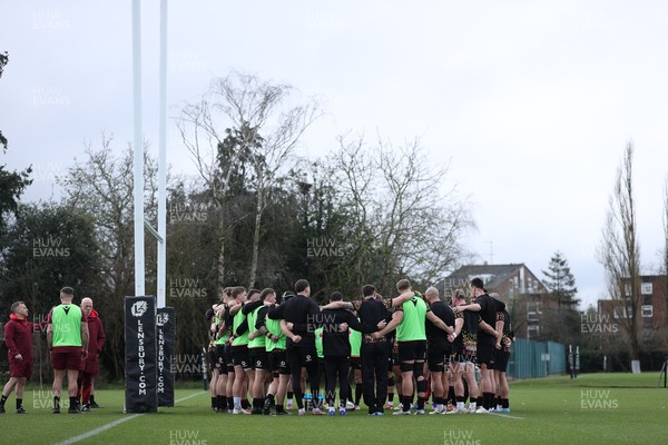 060226 - Wales Rugby Captains Run ahead of their first Six Nations game against England - Team huddle