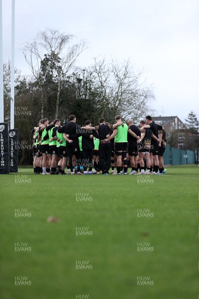 060226 - Wales Rugby Captains Run ahead of their first Six Nations game against England - Team huddle