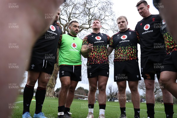 060226 - Wales Rugby Captains Run ahead of their first Six Nations game against England - Dewi Lake speaks in the team huddle