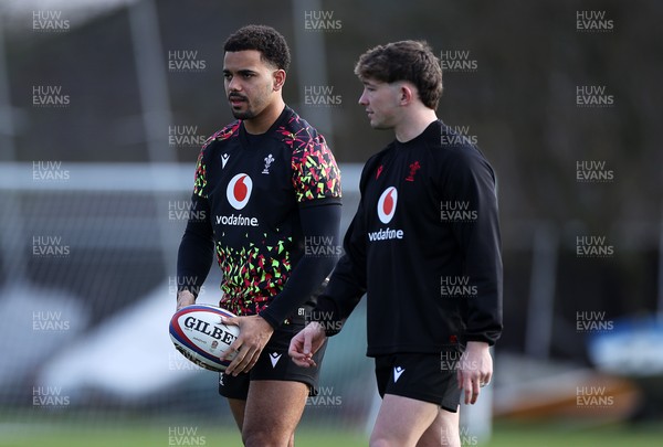 060226 - Wales Rugby Captains Run ahead of their first Six Nations game against England - Ben Thomas and Dan Edwards during training