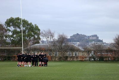 070325 - Wales Rugby Captains Run ahead of their 6 Nations game against Scotland tomorrow - Wales team huddle