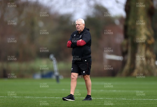 090224 - Wales Rugby Captains Run at the Lansbury Hotel the day before their 6 Nations game against England - Warren Gatland, Head Coach during training
