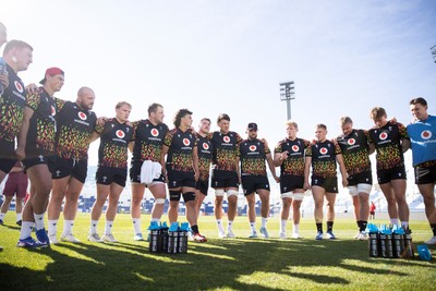 100726 - Wales Rugby Captains Run ahead of their game against Argentina in San Juan tomorrow - Wales team huddle