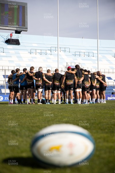 100726 - Wales Rugby Captains Run ahead of their game against Argentina in San Juan tomorrow - Wales team huddle
