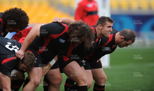 10.09.11 - Wales Rugby Captains Run - Adam Jones, Huw Bennett and Paul James during training. 