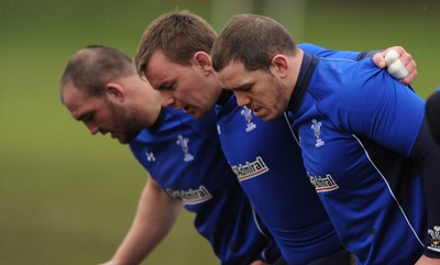 11.02.11 - Wales Rugby Captains Run - Craig Mitchell, Matthew Rees and Paul James during training. 