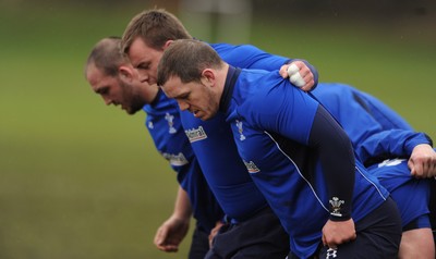 11.02.11 - Wales Rugby Captains Run - Craig Mitchell, Matthew Rees and Paul James during training. 
