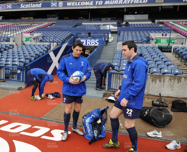 11.02.11 - Wales Rugby Captains Run - James Hook and Stephen Jones during training at Murrayfield. 