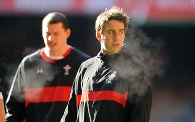 110212 - Wales Rugby Captains Run -Ryan Jones(R) and Ian Evans during training