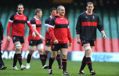 110212 - Wales Rugby Captains Run -Gethin Jenkins and Ian Evans during training