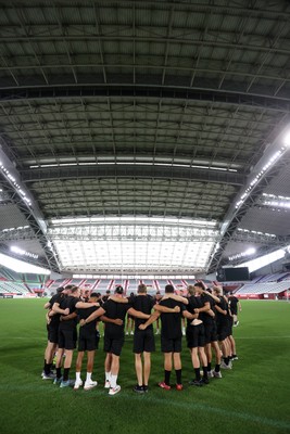 110725 - Wales Rugby Captains Run the day beofre their final tour match against Japan - Team huddle