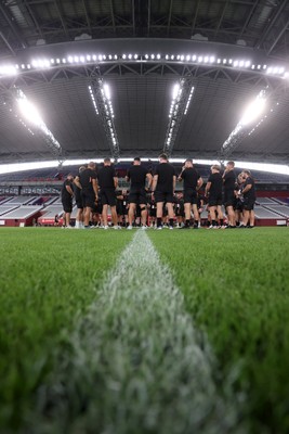110725 - Wales Rugby Captains Run the day beofre their final tour match against Japan - Team huddle