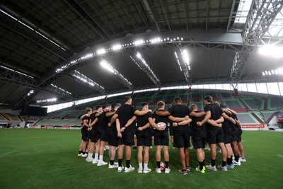 110725 - Wales Rugby Captains Run the day beofre their final tour match against Japan - Team huddle