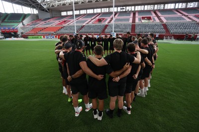 110725 - Wales Rugby Captains Run the day beofre their final tour match against Japan - Team huddle