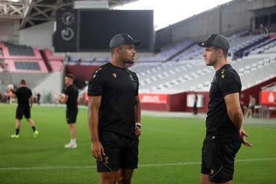 110725 - Wales Rugby Captains Run the day beofre their final tour match against Japan - Ben Thomas and Kieran Hardy during training