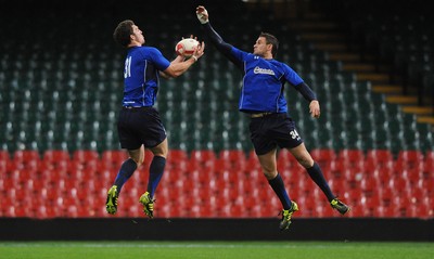 12.11.10 - Wales Rugby Training - George North and Lee Byrne during training. 