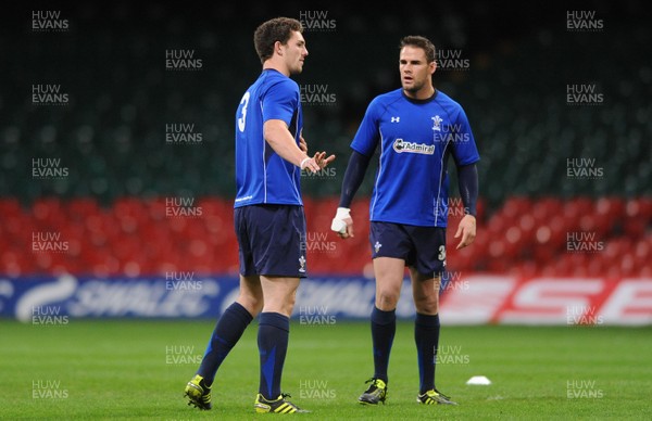 12.11.10 - Wales Rugby Training - George North and Lee Byrne during training. 