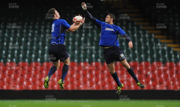 12.11.10 - Wales Rugby Training - George North and Lee Byrne during training. 