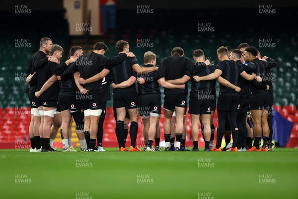 140325 - Wales Rugby Captains Run the day before their final Six Nations game against England - Wales team huddle