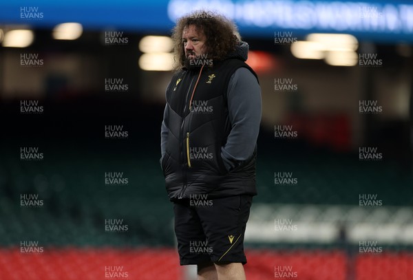 140325 - Wales Rugby Captains Run the day before their final Six Nations game against England - Adam Jones, Scrum Coach during training