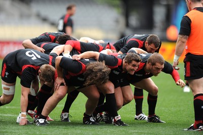 14.10.11 - Wales Rugby Captains Run - Adam Jones, Huw Bennett and Gethin Jenkins during training. 