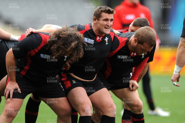 14.10.11 - Wales Rugby Captains Run - Adam Jones, Huw Bennett and Gethin Jenkins during training. 