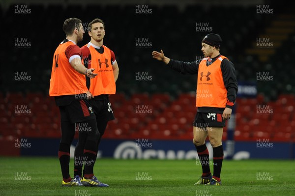 150313 - Wales Rugby Captains Run -Alex Cuthbert, George North and Leigh Halfpenny during training