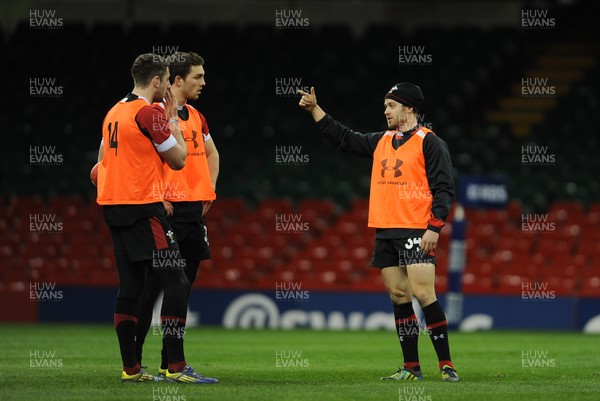 150313 - Wales Rugby Captains Run -Alex Cuthbert, George North and Leigh Halfpenny during training