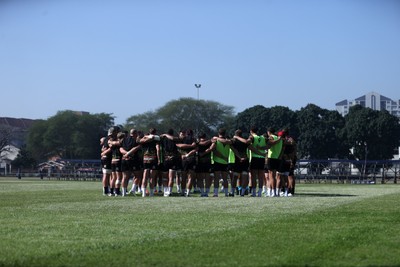 170726 - Wales Rugby Captains Run in Durban ahead of their Nations Championship game against South Africa tomorrow - Wales team huddle