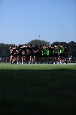 170726 - Wales Rugby Captains Run in Durban ahead of their Nations Championship game against South Africa tomorrow - Wales team huddle