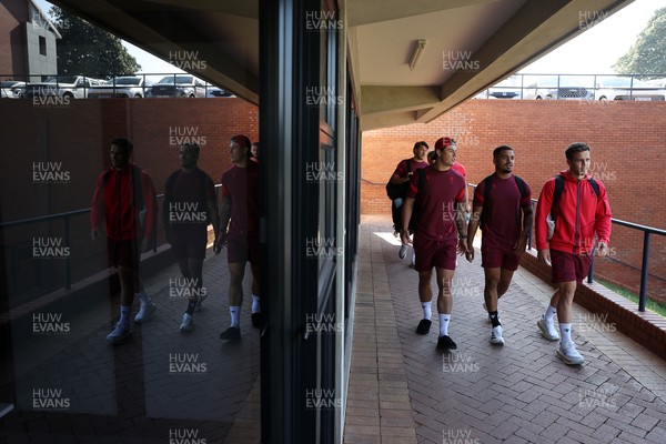 170726 - Wales Rugby Captains Run in Durban ahead of their Nations Championship game against South Africa tomorrow - Louis Rees-Zammit, Ben Thomas and Kieran Hardy