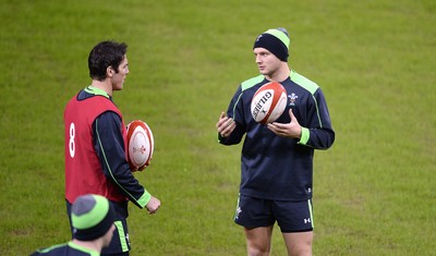 211114 - Wales Rugby Training -James Hook and Dan Biggar during training